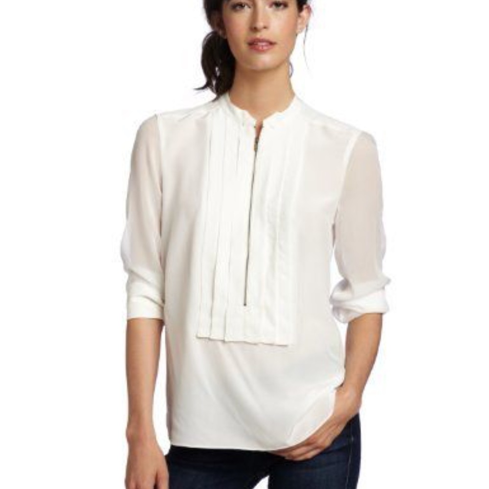 BCBGMaxAzria NWT 100% Silk Eve Tuxedo Blouse XXS